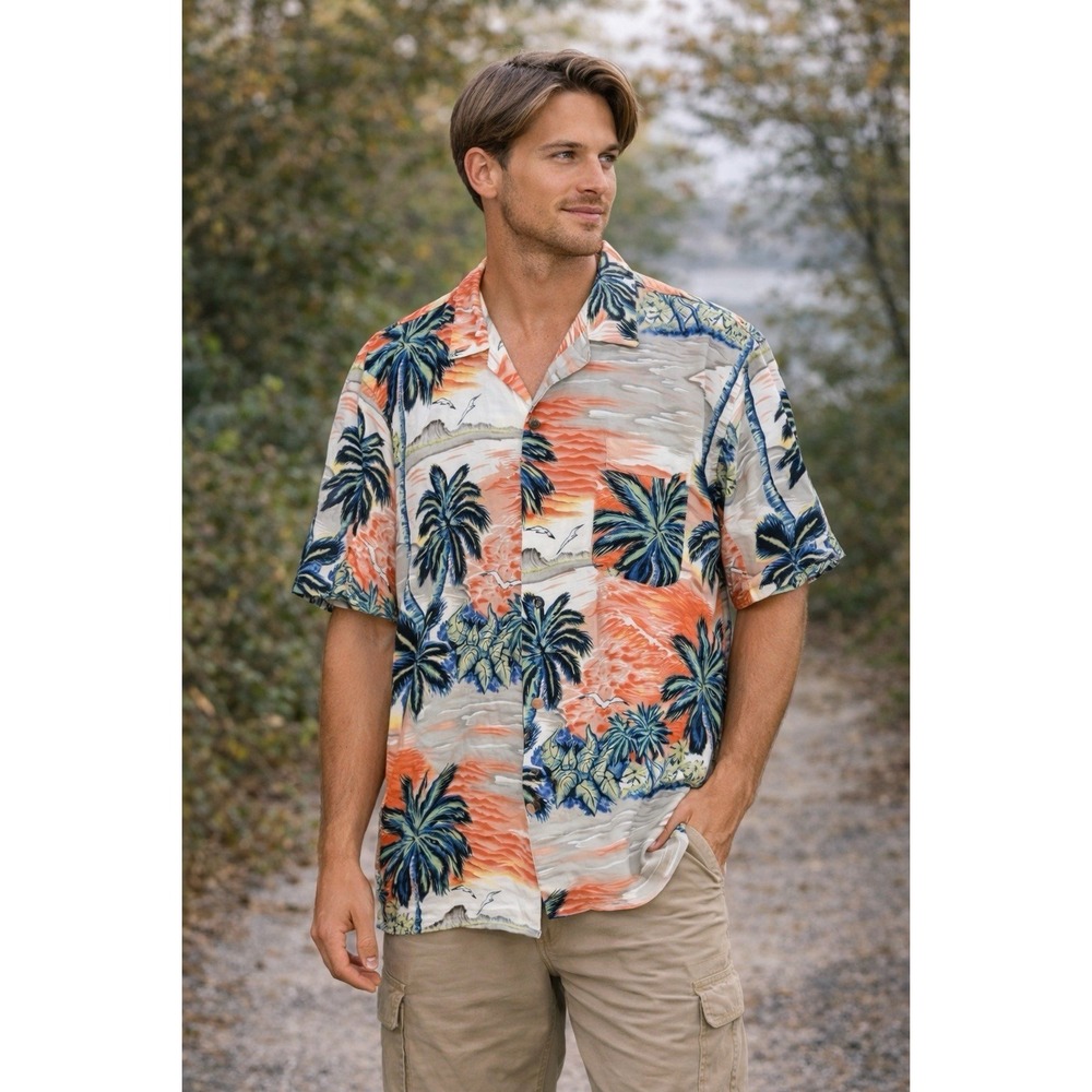 Pineapple Connection Hawaiian Shirt Rayon Tropical Camp L Vintage 90's